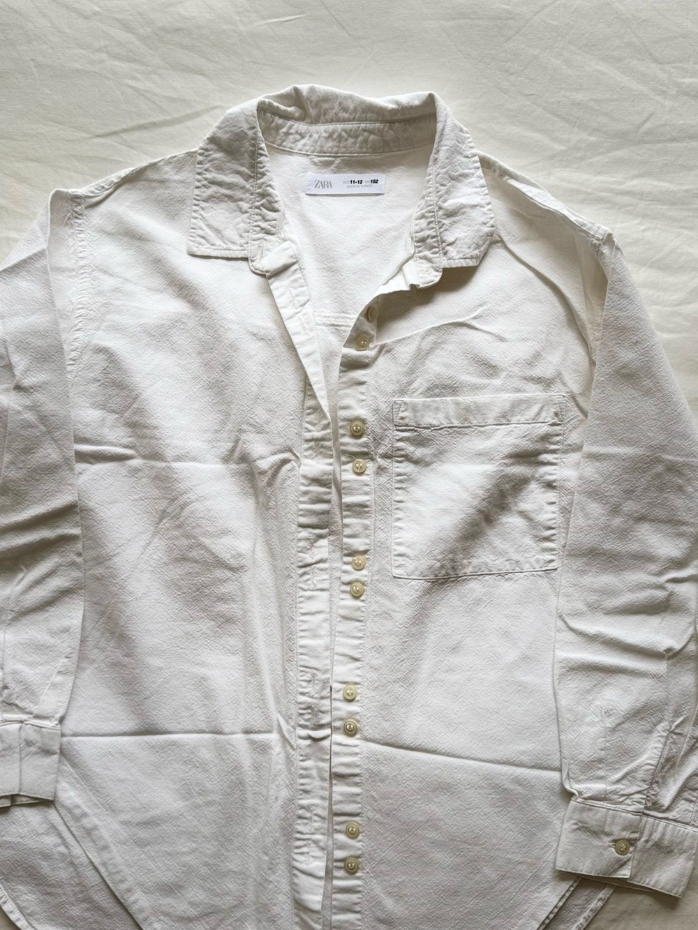 Zara Off-White Textured Long-Sleeve Button-Down Shirt